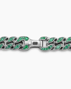 Curb Chain Necklace 18K White Gold with Emeralds, 11.5mm