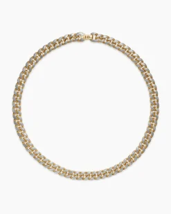 Curb Chain Necklace 18K Yellow Gold with Meteorite, 11.5mm