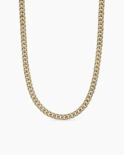 Curb Chain Necklace 18K Yellow Gold with Diamonds, 8mm