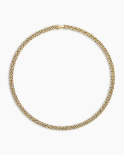 Curb Chain Necklace 18K Yellow Gold with Diamonds, 8mm