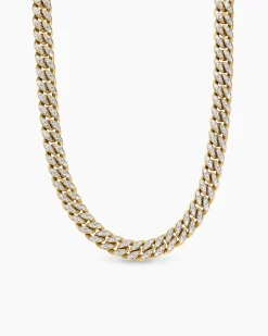 Curb Chain Necklace 18K Yellow Gold with Diamonds, 11.5mm