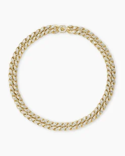 Curb Chain Necklace 18K Yellow Gold with Diamonds, 11.5mm