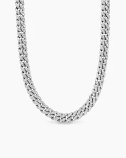 Curb Chain Necklace Platinum with Diamonds, 11.5mm