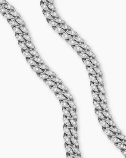 Curb Chain Necklace Sterling Silver with Diamonds, 11.5mm