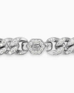 Curb Chain Necklace Sterling Silver with Diamonds, 11.5mm
