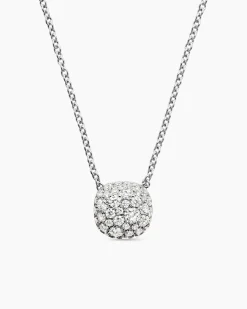 Cushion Pendant Necklace 18K White Gold with Diamonds, 8mm