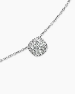 Cushion Pendant Necklace 18K White Gold with Diamonds, 8mm