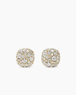 Cushion Stud Earrings 18K Yellow Gold with Diamonds, 8mm