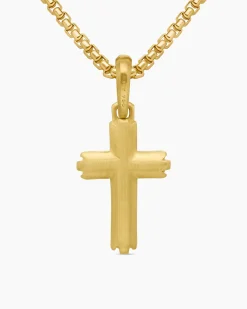 Deco Cross Pendant 18K Yellow Gold, 27mm