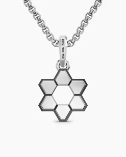 Deco Star of David Amulet Sterling Silver with 14K Yellow Gold, 19.5mm