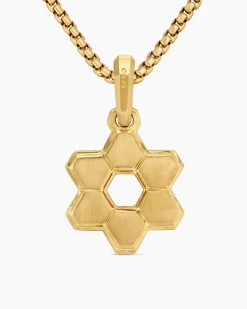 Deco Star of David Pendant 18K Yellow Gold with Diamonds, 19.5mm