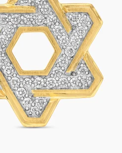 Deco Star of David Pendant 18K Yellow Gold with Diamonds, 19.5mm