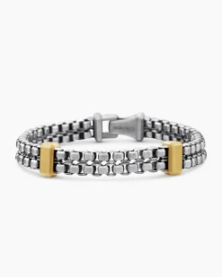 Double Box Chain Bracelet Sterling Silver with 18K Yellow Gold, 10.5mm