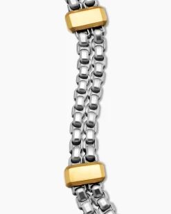 Double Box Chain Bracelet Sterling Silver with 18K Yellow Gold, 10.5mm