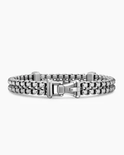 Double Box Chain Bracelet Sterling Silver with 18K Yellow Gold, 10.5mm
