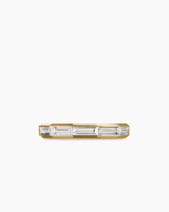 DY Delaunay Band Ring 18K Yellow Gold with Baguette Diamonds, 3.2mm