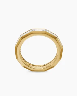 DY Delaunay Band Ring 18K Yellow Gold with Baguette Diamonds, 3.2mm