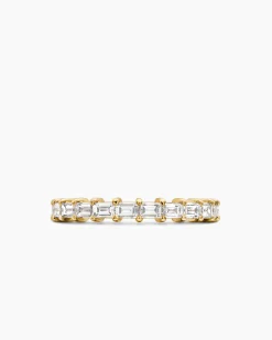 DY Eden Partway Band Ring 18K Yellow Gold with Baguette Diamonds, 2mm
