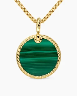 DY Elements® Disc Pendant 18K Yellow Gold with Malachite and Diamond Rim, 24mm