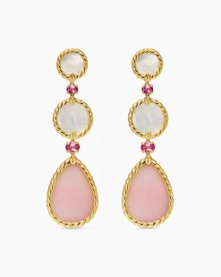 DY Elements® Statement Drop Earrings 18K Yellow Gold with Pink Opal, Mother of Pearl and Pink Tourmaline, 70mm