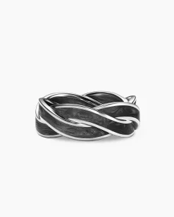 DY Helios™ Band Ring 18K White Gold with Forged Carbon, 9mm