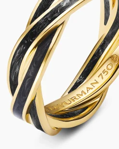DY Helios™ Band Ring 18K Yellow Gold with Forged Carbon, 6mm