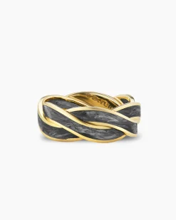DY Helios™ Band Ring 18K Yellow Gold with Forged Carbon, 9mm
