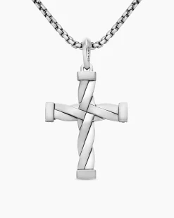 DY Helios™ Cross Pendant Sterling Silver with Black Diamonds, 36mm