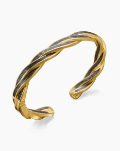 DY Helios™ Cuff Bracelet 18K Yellow Gold with Forged Carbon, 9mm