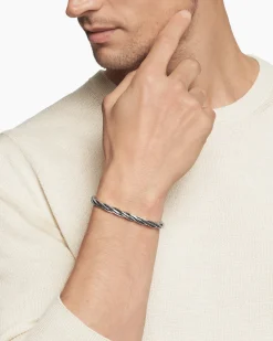 DY Helios™ Cuff Bracelet Sterling Silver with Black Diamonds, 6mm