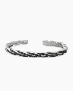 DY Helios™ Cuff Bracelet Sterling Silver with Black Diamonds, 6mm