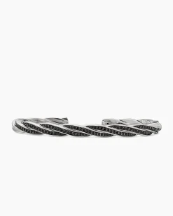 DY Helios™ Cuff Bracelet Sterling Silver with Black Diamonds, 6mm