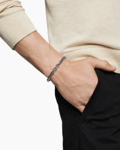 DY Helios™ Cuff Bracelet Sterling Silver with Black Diamonds, 6mm