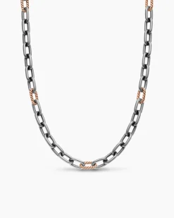 DY Madison® Chain Necklace Grey Titanium with 18K Rose Gold, 8.5mm