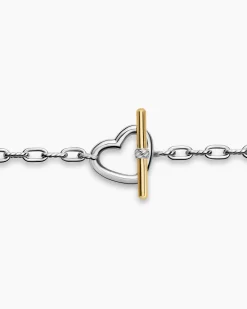 DY Madison® Heart Toggle Chain Necklace Sterling Silver with 18K Yellow Gold, 3mm