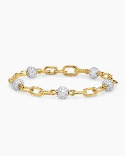 DY Madison® Pavé Bead Chain Bracelet 18K Yellow Gold with Diamonds, 6mm