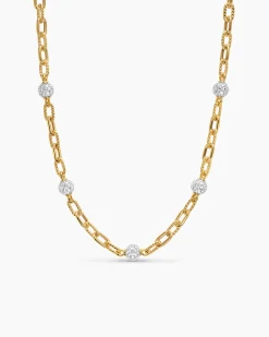 DY Madison® Pavé Bead Chain Necklace 18K Yellow Gold with Diamonds, 6mm