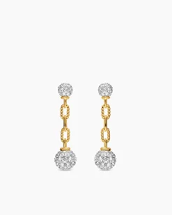 DY Madison® Pavé Bead Drop Earrings 18K Yellow Gold with Diamonds, 33mm