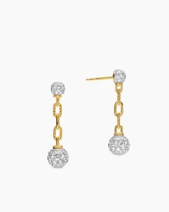 DY Madison® Pavé Bead Drop Earrings 18K Yellow Gold with Diamonds, 33mm