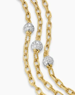DY Madison® Pavé Bead Multi Row Chain Bracelet 18K Yellow Gold with Diamonds, 15mm