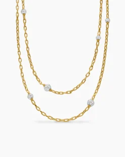 DY Madison® Pavé Bead Station Necklace 18K Yellow Gold with Diamonds, 3mm