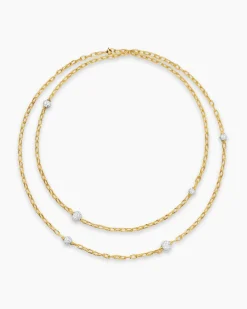 DY Madison® Pavé Bead Station Necklace 18K Yellow Gold with Diamonds, 3mm