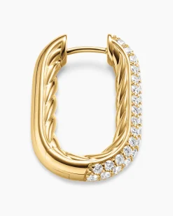 DY Madison® Smooth Hoop Earrings 18K Yellow Gold with Diamonds, 24.3mm