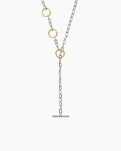 DY Madison® Three Ring Chain Necklace Sterling Silver with 18K Yellow Gold, 3mm