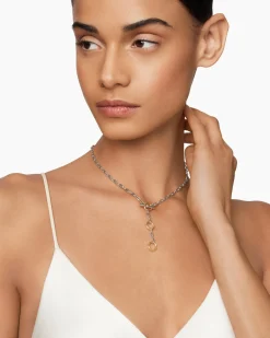 DY Madison® Three Ring Chain Necklace Sterling Silver with 18K Yellow Gold, 3mm