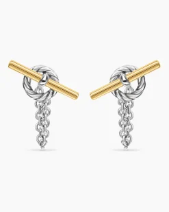 DY Mercer® Bold Toggle Chain Stud Earrings Sterling Silver with 18K Yellow Gold, 50.4mm