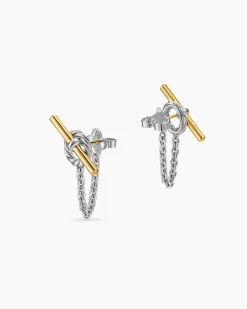 DY Mercer® Bold Toggle Chain Stud Earrings Sterling Silver with 18K Yellow Gold, 50.4mm