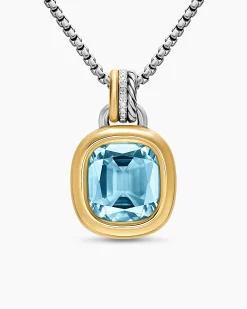 DY Mercer® Color Amulet Sterling Silver with 18K Yellow Gold, Sky Blue Topaz and Diamonds, 13mm