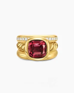 DY Mercer® Color Three Row Stone Ring 18K Yellow Gold with Rhodolite Garnet and Diamonds, 12mm