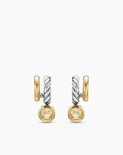 DY Mercer® Color Two Row Drop Earrings Sterling Silver with 18K Yellow Gold and Champagne Citrine, 19.5mm